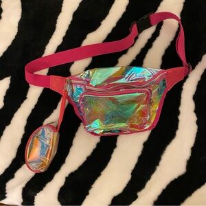 Clear Stadium Arena Bag Holographic Fanny Pack with Pink Strap